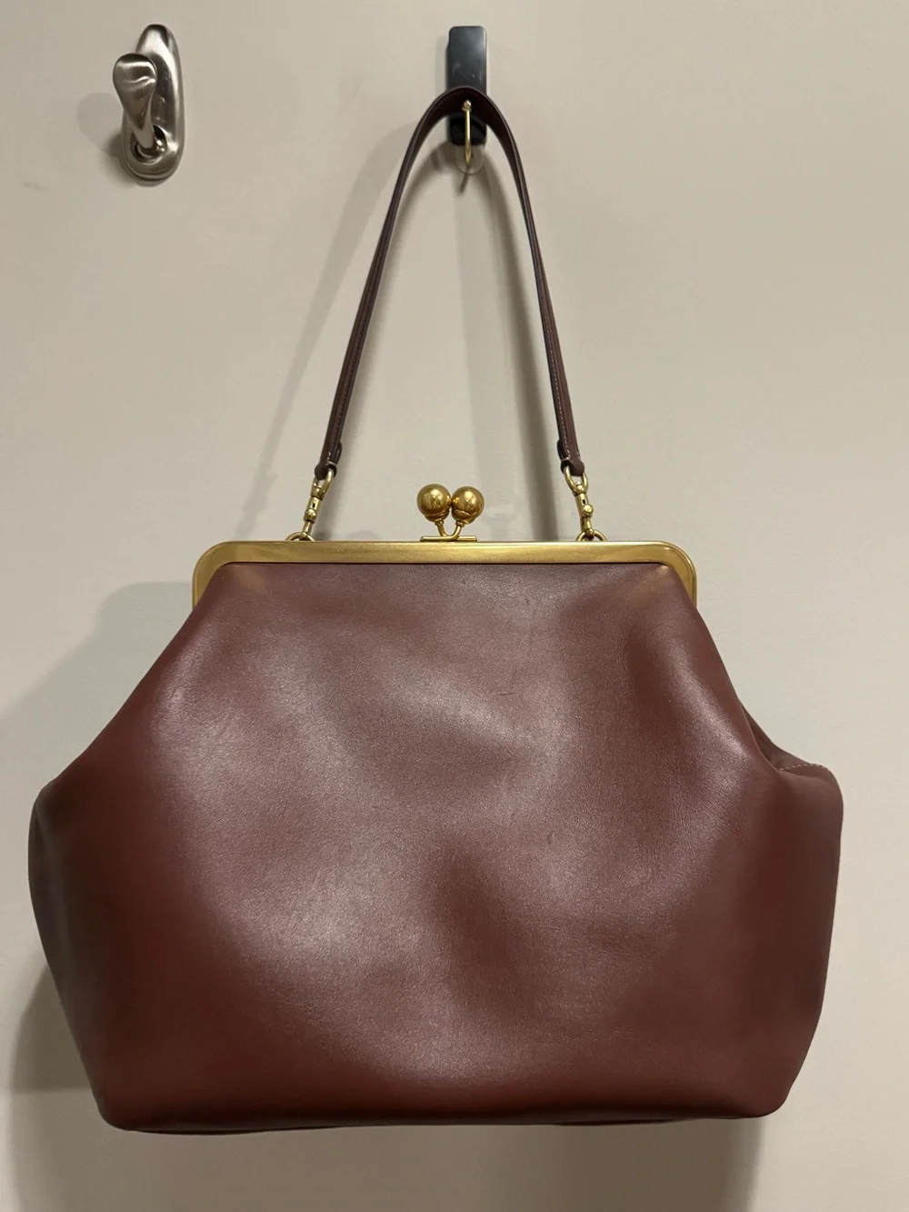 Coach Large Kisslock Frame Bag in Brown with Gold Hardware